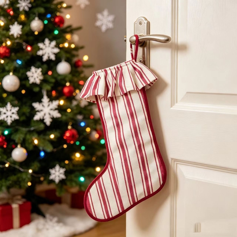 Christmas Stocking Hanging - Christmas Stocking Burlap Textured Top Ruffle