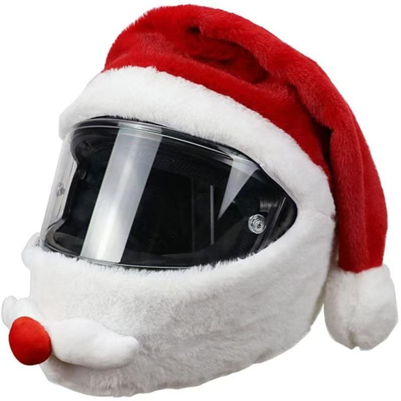 Santa Hat Plush - Christmas Santa Helmet Cover Plush Motorcycle