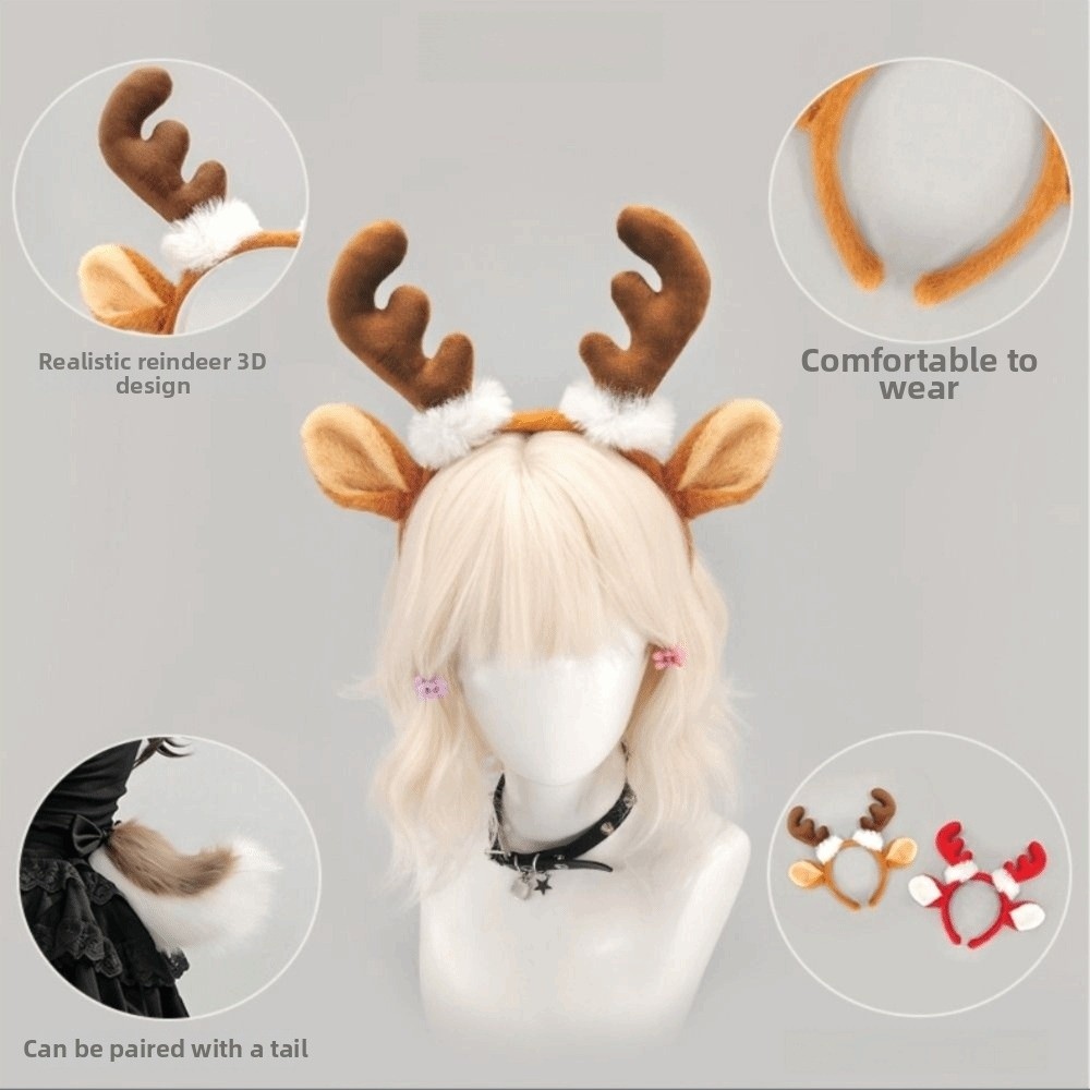 Plush Antler Headband Cute Fes - Reindeer Antlers Headband 评论和价格