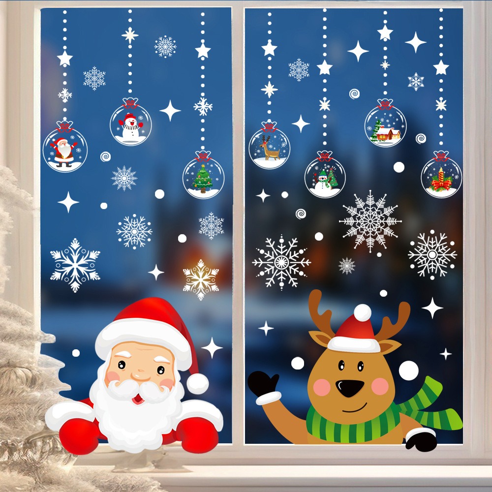 Cartoon Christmas Santa Claus  - Snowflake Window Decal 评论和价格