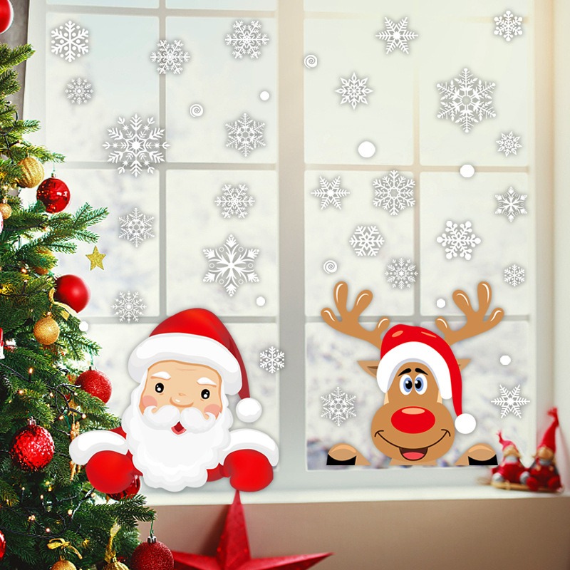 Cartoon Christmas Santa Claus  - Snowflake Window Decal 评论和价格