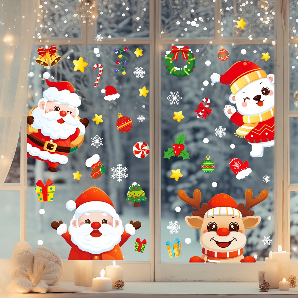 Cartoon Christmas Santa Claus  - Snowflake Window Decal 评论和价格